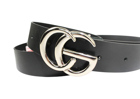 Damski Skórzany Pasek PolskaGalanteria.pl 30 mm Grafitowy Z Teksturą Oraz Srebrną Bezniklową Klamrą 