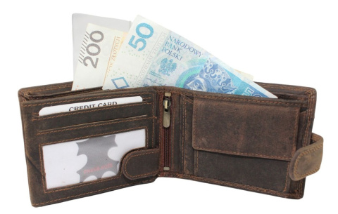 Portfel Męski PolskaGalanteria(PL) Skóra Licowa Duży Poziomy Z Zapinką Dwa Skrzydełka ''MOTYW TRAKTOR'' 895