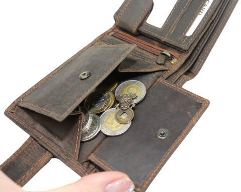 Portfel Męski PolskaGalanteria(PL) Skóra Licowa Duży Poziomy Z Zapinką Dwa Skrzydełka ''MOTYW TRAKTOR'' 895