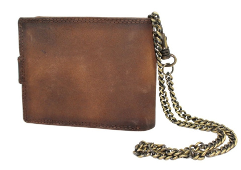 Portfel Męski Peterson Skóra Naturalna N992L Poziomy Z Zapinką Dwa Skrzydełka I Łańcuszek BRĄZOWY RFID 12 x 9,5 x 3 [cm] AUTO