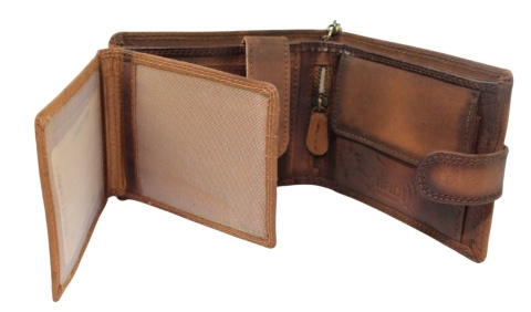 Portfel Męski Peterson Skóra Naturalna N992L Poziomy Z Zapinką Dwa Skrzydełka I Łańcuszek BRĄZOWY RFID 12 x 9,5 x 3 [cm] AUTO