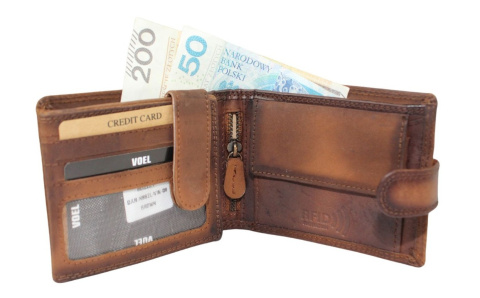 Portfel Męski Peterson Skóra Naturalna N992L Poziomy Z Zapinką Dwa Skrzydełka I Łańcuszek BRĄZOWY RFID 12 x 9,5 x 3 [cm] AUTO