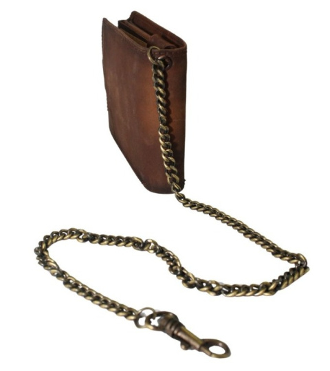 Portfel Męski Peterson Skóra Naturalna N992L Poziomy Z Zapinką Dwa Skrzydełka I Łańcuszek BRĄZOWY RFID 12 x 9,5 x 3 [cm] AUTO