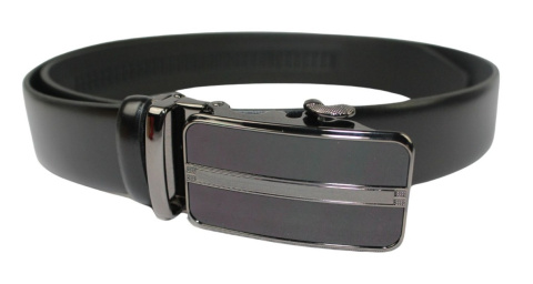 Wizytowy Pasek Skórzany 35 mm PolskaGalanteria (PL) Pełna Klamra AUTOMAT/ZĄBEK Garnitur CZARNY Zaokrąglony AZ35/KAZ26