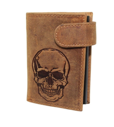 Etui Na Karty Dokumenty Wizytownik Pionowy Skóra Naturalna RIFD VS IN-1092 MARRONE CZASZKA 10,5 x 7,5 x 2,5  [cm]