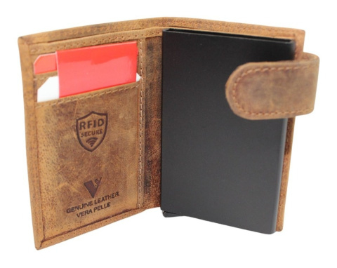 Etui Na Karty Dokumenty Wizytownik Pionowy Skóra Naturalna RIFD VS IN-1092 MARRONE CZASZKA 10,5 x 7,5 x 2,5  [cm]