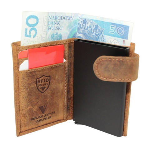 Etui Na Karty Dokumenty Wizytownik Pionowy Skóra Naturalna RIFD VS IN-1092 MARRONE CZASZKA 10,5 x 7,5 x 2,5  [cm]