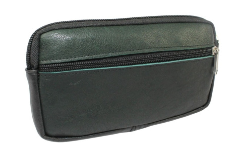 Skórzane Etui Na Telefon Płaska Saszetka Zielony/Czarny Na Pasek Z Suwakiem Polska Galanteria (PL) 17,5 x 10,5 [cm]