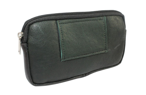 Skórzane Etui Na Telefon Płaska Saszetka Zielony/Czarny Na Pasek Z Suwakiem Polska Galanteria (PL) 17,5 x 10,5 [cm]