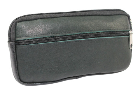 Skórzane Etui Na Telefon Płaska Saszetka Zielony/Czarny Na Pasek Z Suwakiem Polska Galanteria (PL) 19 x 10,5 [cm]