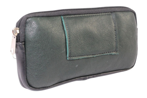 Skórzane Etui Na Telefon Płaska Saszetka Zielony/Czarny Na Pasek Z Suwakiem Polska Galanteria (PL) 19 x 10,5 [cm]