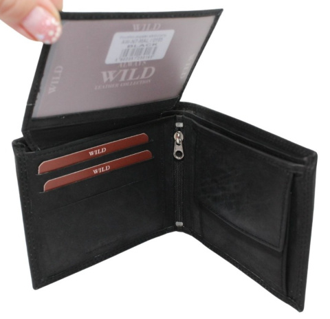 Portfel Męski WILD Ze Skóry Naturalnej Bydlęcej 0165 CZARNY 12,5 x 10,5 x 2 [cm]