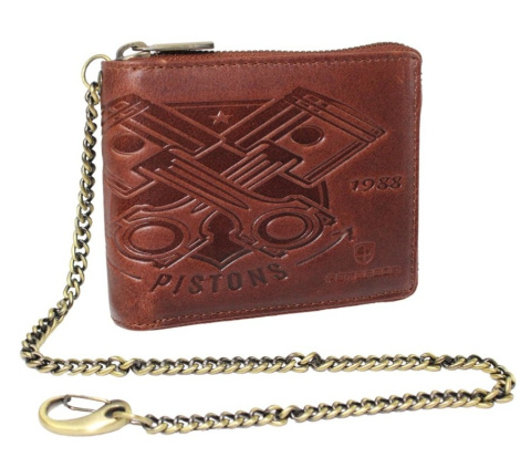 Portfel Męski Skórzany Peterson Skóra Naturalna Duży Piórnik Z Zapięciem Na Suwak N992C BRĄZOWY "PISTONS" 13 x 10 x 2 [cm]