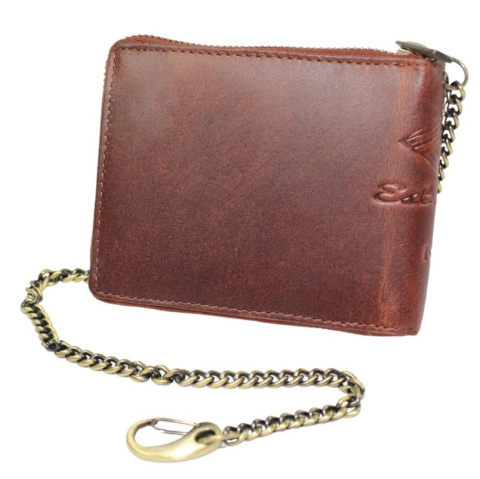 Portfel Męski Skórzany Peterson Skóra Naturalna Duży Piórnik Z Zapięciem Na Suwak N992C BRĄZOWY "PISTONS" 13 x 10 x 2 [cm]