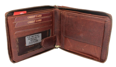 Portfel Męski Skórzany Peterson Skóra Naturalna Duży Piórnik Z Zapięciem Na Suwak N992C BRĄZOWY "PISTONS" 13 x 10 x 2 [cm]