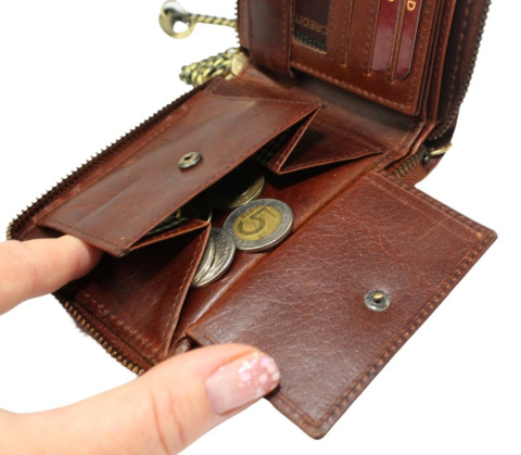 Portfel Męski Skórzany Peterson Skóra Naturalna Duży Piórnik Z Zapięciem Na Suwak N992C BRĄZOWY "PISTONS" 13 x 10 x 2 [cm]