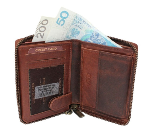 Portfel Męski Skórzany Peterson Skóra Naturalna Z Zapięciem Na Suwak 1292 BRĄZOWY "AMERICAN MOTORCYCLES" 13 x 10 x 2 [cm]