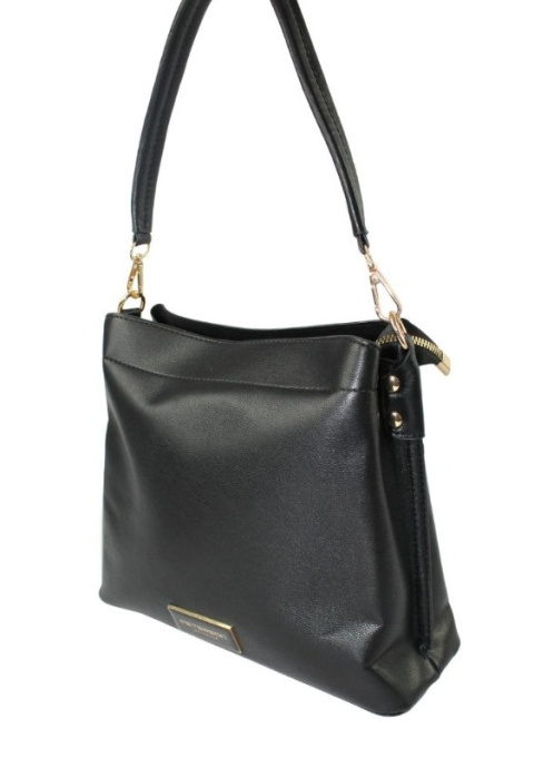 Torebka Z Ekologicznej Skóry Włoskiej PETERSON 9993 Z Podwójnym Paskiem CZARNA 25 x 28 x 10 [cm]