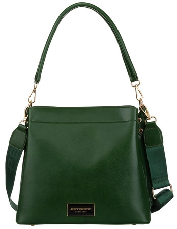 Torebka Z Ekologicznej Skóry Włoskiej PETERSON 9993 Z Podwójnym Paskiem ZIELONA 25 x 28 x 10 [cm]