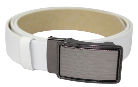 Wizytowy Pasek Skórzany 35 mm PAS-MAX (PL) Pełna Klamra AUTOMAT/SAMOZACISK Garnitur BIAŁY ASZ35/KASZ6