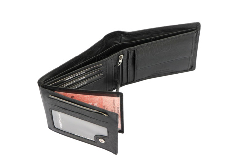 Portfel Męski Skórzany MONEY KEPPER Duży Poziomy Bez Zapięcia Dwa Skrzydełka TCC5600-4 RFID ,,MOTOCYKL,, CZARNY 13 x 10 x 2 [cm]