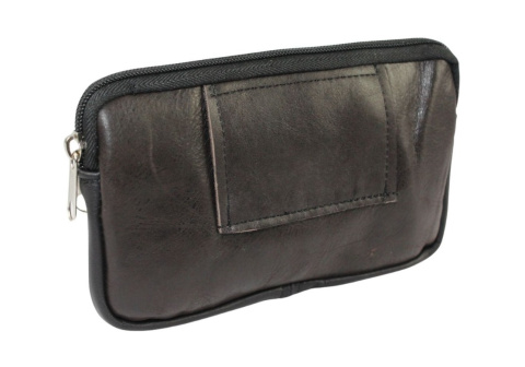 Skórzana Saszetka Na Pasek Z Suwakiem Polska Galanteria (PL) CZEKOLADOWO CZARNA 18,5 x 11 x 2 [cm]