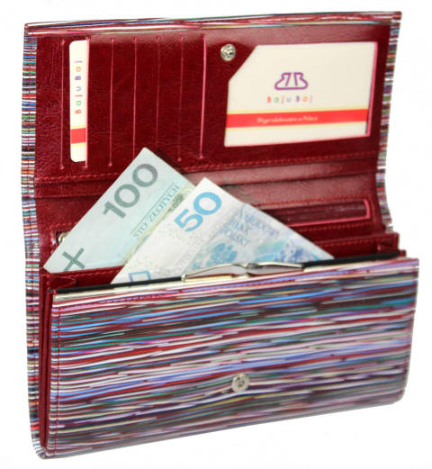 OUTLET Portfel Damski BajuBaj (PL) Długi Max Z Klamrą Skóra Naturalna Licowa KOLOROWY BB080