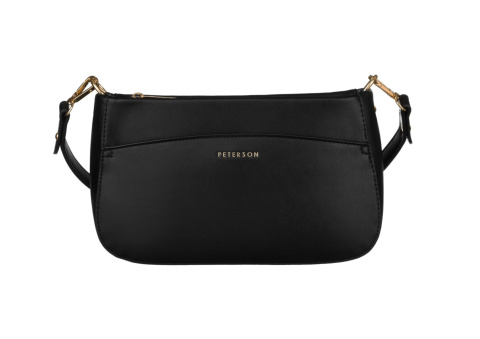 Stylowa Listonoszka Ze Skóry Włoskiej Ekologicznej Peterson PTN-TOR-ALE-16 CZARNA Ze Złotymi Elementami 26 x 15 x 7 [cm]