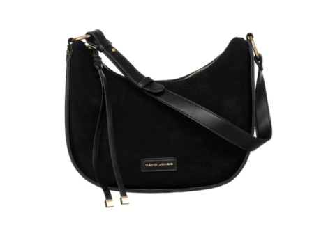 Stylowa Zamszowa Listonoszka Ze Skóry Włoskiej Ekologicznej David Jones 6542 CZARNA Ze Złotymi Elementami 26 x 21 x 10 [cm]