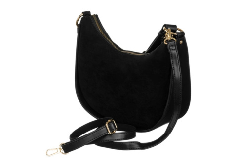 Stylowa Zamszowa Listonoszka Ze Skóry Włoskiej Ekologicznej David Jones 6542 CZARNA Ze Złotymi Elementami 26 x 21 x 10 [cm]