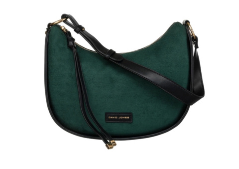 Stylowa Zamszowa Listonoszka Ze Skóry Włoskiej Ekologicznej David Jones CZARNO ZIELONA 6542 26 x 21 x 10 [cm]