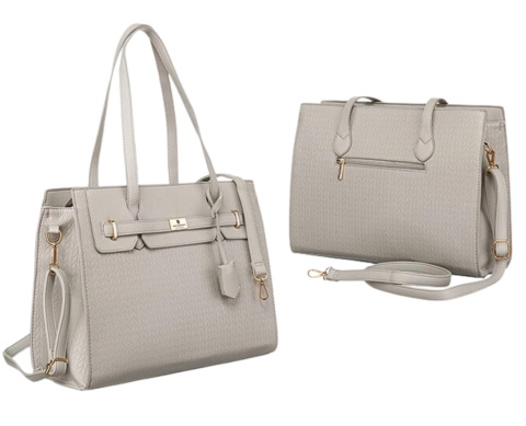 Torebka Ze Skóry Włoskiej PETERSON Elegancki Stylowy Kuferek R-1907 SZARY 38 x 29 x 16 [cm]