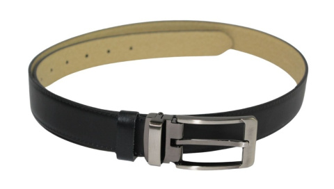 Pasek Męski PAS-MAX (PL) Skórzany ZAOKRĄGLONY Matowy Klamra Nowoczesna Skóra Licowa 30 mm CZARNY Imitacja Szycia 