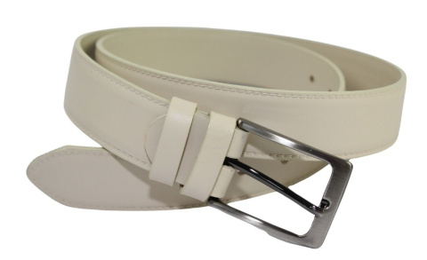 Pasek Męski Skórzany PAS-MAX (PL) "IMITACJA SZYCIA CIENKĄ NITKĄ" Skóra Licowa 35 mm KREMOWY