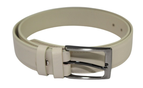 Pasek Męski Skórzany PAS-MAX (PL) "IMITACJA SZYCIA CIENKĄ NITKĄ" Skóra Licowa 35 mm KREMOWY