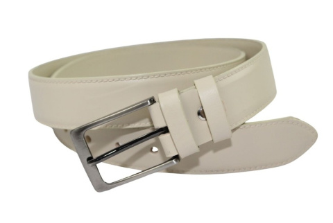 Pasek Męski Skórzany PAS-MAX (PL) "IMITACJA SZYCIA CIENKĄ NITKĄ" Skóra Licowa 35 mm KREMOWY