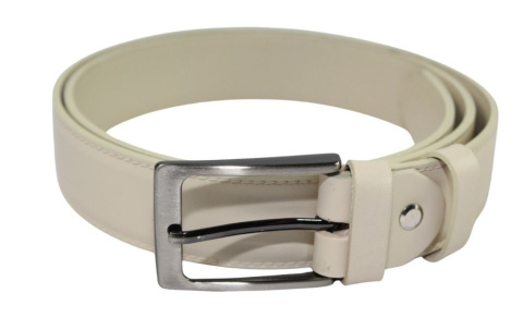 Pasek Męski Skórzany PAS-MAX (PL) "IMITACJA SZYCIA CIENKĄ NITKĄ" Skóra Licowa 35 mm KREMOWY