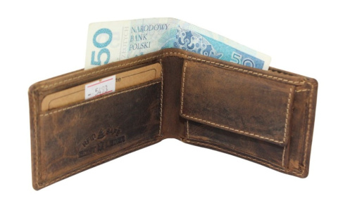 Portfel Męski Skórzany Jennifer Jones Skóra Licowa Mały Poziomy Bez Zapięcia 5493 RFID BRĄZOWY 10 x 6,5 x 2 [cm]