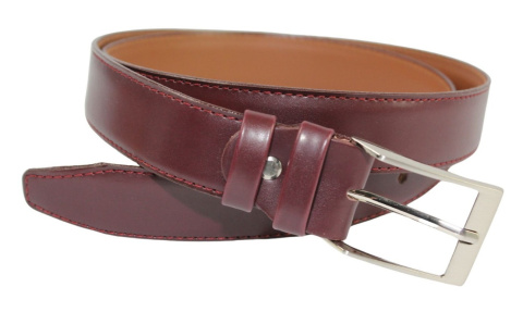 Pasek Męski Skórzany GRETOS (PL) BORDOWY Szyty Cienką Nitką Skóra Licowa 35 mm
