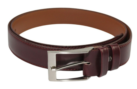 Pasek Męski Skórzany GRETOS (PL) BORDOWY Szyty Cienką Nitką Skóra Licowa 35 mm
