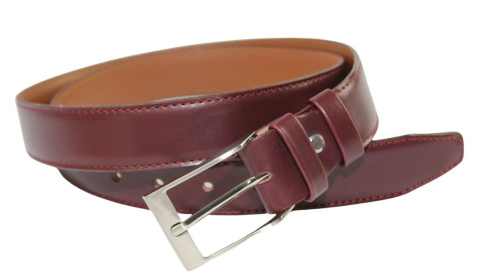 Pasek Męski Skórzany GRETOS (PL) BORDOWY Szyty Cienką Nitką Skóra Licowa 35 mm