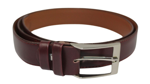 Pasek Męski Skórzany GRETOS (PL) BORDOWY Szyty Cienką Nitką Skóra Licowa 35 mm