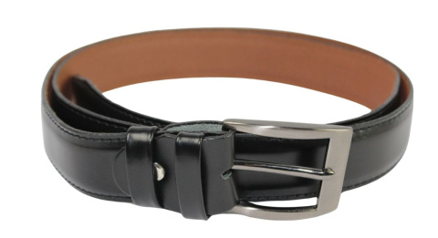 Pasek Skórzany GRETOS (PL) Skóra Licowa EXTRA 35 mm CZARNY Szyty Czarną Nitka Klamra Tradycyjna