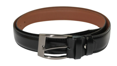 Pasek Skórzany GRETOS (PL) Skóra Licowa EXTRA 35 mm CZARNY Szyty Czarną Nitka Klamra Tradycyjna