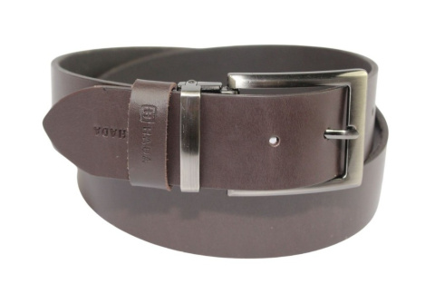 Pasek Skórzany Męski HADA (PL) Gładki Klamra Nowoczesna 40 mm Skóra Naturalna CZEKOLADOWY
