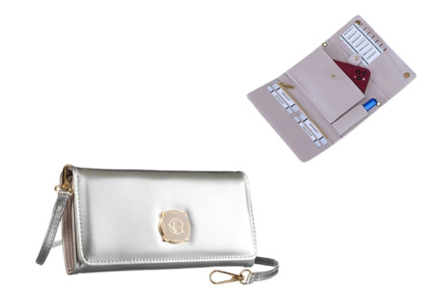 Portfel Damski Rovicky (PL) Skóra Włoska Poziomy z Funkcją Torebki R-MW-01-6045 SREBRNY 21 x 11 x 4 [cm]