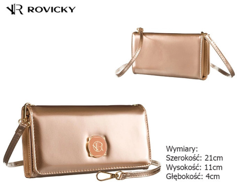 Portfel Damski Rovicky (PL) Skóra Włoska Poziomy z Funkcją Torebki R-MW-01-6052 ZŁOTY 21 x 11 x 4 [cm]