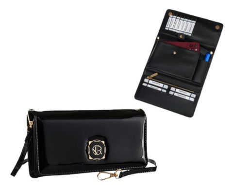 Portfel Damski Rovicky (PL) Skóra Włoska Poziomy z Funkcją Torebki R-MW-01-6083 CZARNY 21 x 11 x 4 [cm]