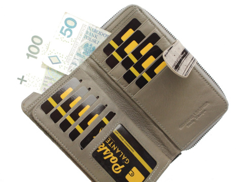 Portfel Damski Skóra Naturalna GREGORIO Z Suwakiem Piórnik RFID HL116 BEŻOWY 16 x 9,5 x 3 [cm]