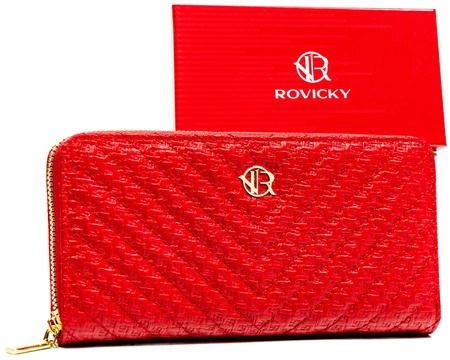 Portfel Damski Skóra Włoska Rovicky (PL) Duży Z Metalowym Suwakiem Piórnik PU R-RPK-04 19,5 x 10,5 x 2  [cm]